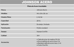 PILETA JOHNSON ACERO 304 (SOPAPA CESTILLO) E44/18 * en internet