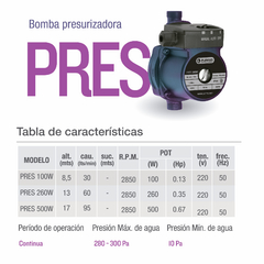 BOMBA PRESURIZADORA PRES 100W 8.5M 30L/MIN * - comprar online