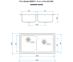 PILETA JOHNSON ACERO 304 QUADRA Q085AD * - comprar online