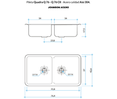 PILETA JOHNSON ACERO 304 (SOPAPA CUADRADA) Q76 * - comprar online