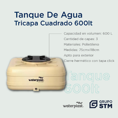 TANQUE WATERPLAST TRICAPA CUADRADO 600 L CT600 * - comprar online