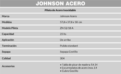 PILETA JOHNSON ACERO 304 (SOPAPA CESTILLO) ZN52/18A * en internet