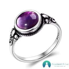 anel de prata 925 com pedra natural ametista