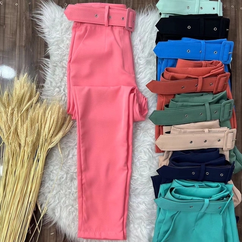 ￼Calça Feminina Alfaiataria Com Cinto Forrado Moda Feminina
