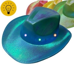 SOMBRERO COWBOY CON LUZ TORNASOLADO COLORES SURTIDOS x 1