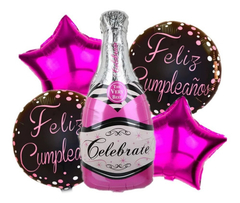 Set de globos Metalizados Celebrate Fucsia