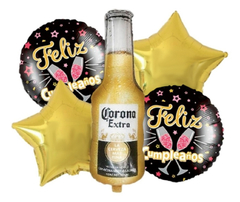 Set de globos Metalizados Cerveza Corona Feliz cumpleaños