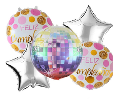 Set de globos Metalizados Disco Rosa