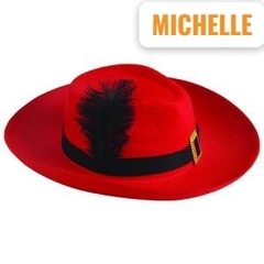 GORRO MOSQUETERO ROJO PLUMA NEGRA