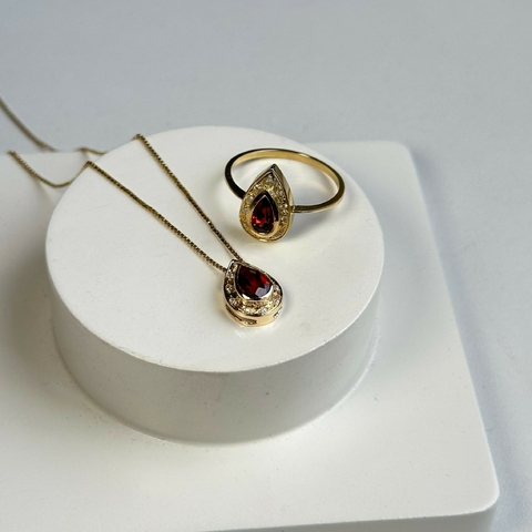 Coleção Eller - Anel + Corrente de Ouro com Rubi e Diamantes