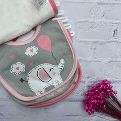 Babador kit com 5 unidades - Tema Elefante Rosa - Bebê Reborn Original - Patrícia Lima