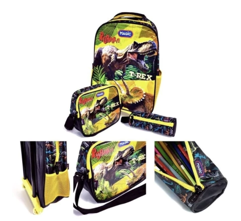 Mochila Infantil com Rodinha Dinossauro T-Rex G Estojo e Lancheira - Magic Kids - comprar online