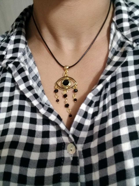 Colar Olho Grego e Cristais-Banhado a Ouro 18k