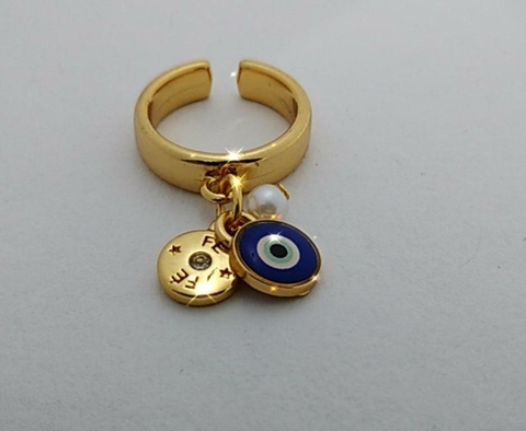 Anel Olho Grego + Pingente de Fé - Banhado a Ouro 18k