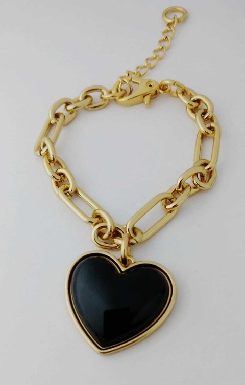 Pulseira Coração Diversas Cores Corrente Fígaro - Banhado a Ouro 18k