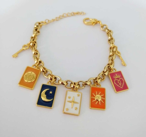 Pulseira Cartas Tarô Correntaria - Banhado a Ouro 18k