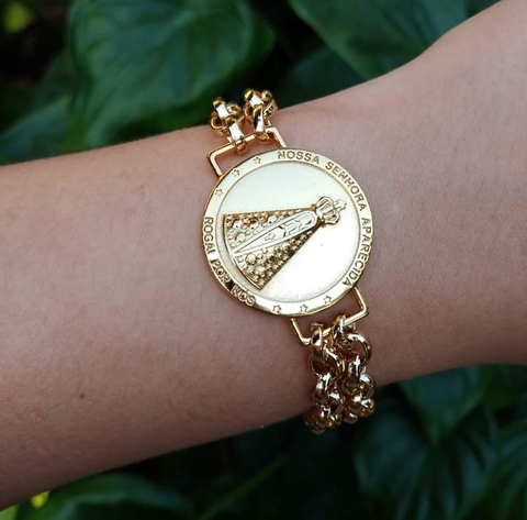 Pulseira Nossa Senhora Aparecida Dourada - Banhada a Ouro 18k