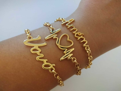 Pulseira Amém, Pulsação ou Vovó Corrente Elo Português - Banhado a Ouro 18k