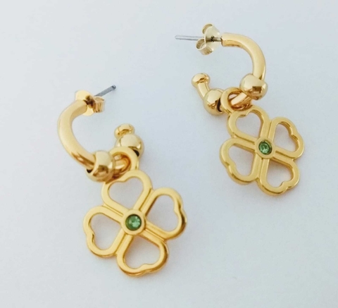 Brinco Argola Trevo da Sorte - Banhado a Ouro 18k