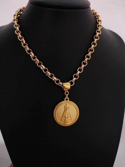 Colar Nossa Senhora Aparecida Dourado - Banhado a Ouro 18k