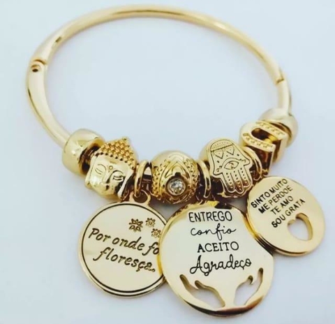 Bracelete Por Onde For Floresça Hoponopono Mod2 - Banhado a Ouro 18k