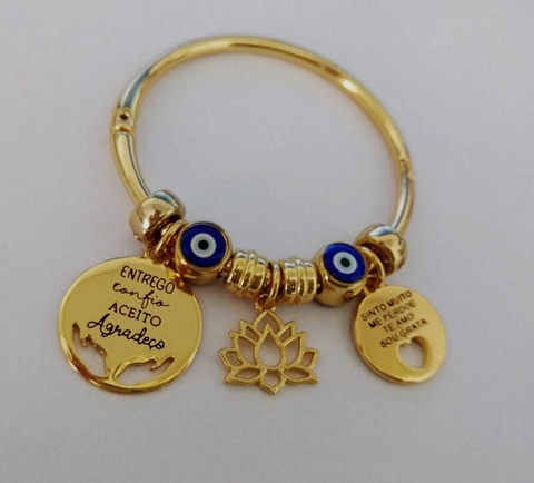 Bracelete Hoponopono Olho Grego - Banhado a Ouro 18k