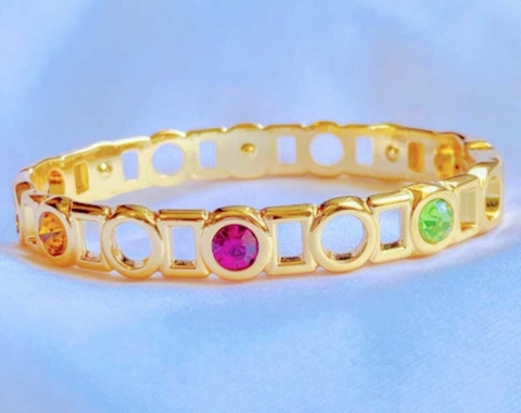 Bracelete Com Cristal Colorido - Banhado a Ouro 18k