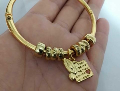 Bracelete Tudo Posso Naquele Que Me Fortalece - Banhado a Ouro 18k