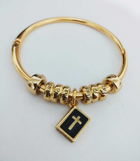 Bracelete Deus Fé Paz Berloque Bíblia - Banhado a Ouro 18k