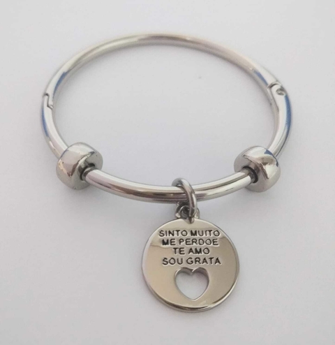 Bracelete Com Medalha Hoponopono Banhado a Prata