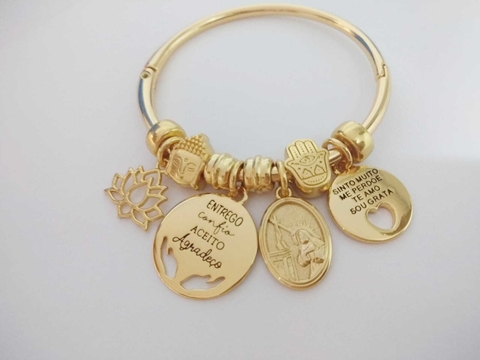 Bracelete Santa Rita de Cássia Hoponopono Banhado a Ouro 18k