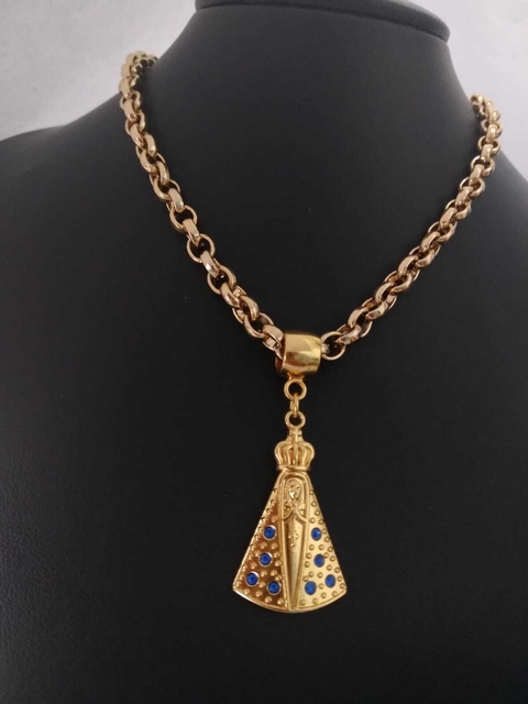 Colar Nossa Senhora Aparecida Corrente Elo Português - Banhado a Ouro 18k