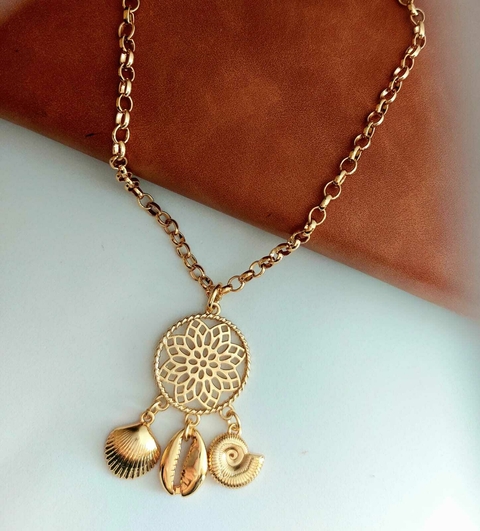 Colar Mandala Marítimo Fundo do Mar Banhado a Ouro 18k