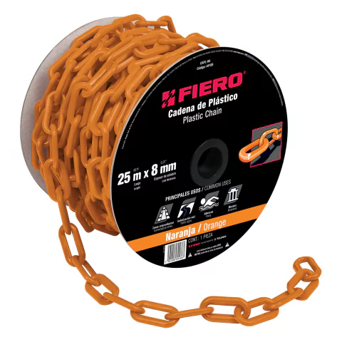 Metro de cadena de 8 mm de plástico naranja, carrete de 25 m - 44185 CAPL-8A