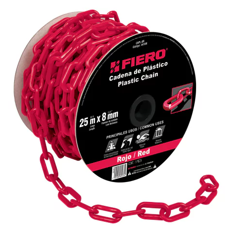Metro de cadena de 8 mm de plástico roja, carrete de 25 m - 44186 CAPL-8R