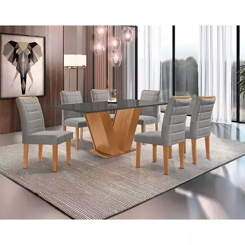 Mesa Classic 1,60 X 0,80 / Tampo em Vidro com 6 Cadeiras Florença Cel Móveis - comprar online