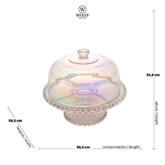 Prato para Bolo de Cristal com Pé e Tampa Pearl - Rainbow - 31cm x 25cm - loja online
