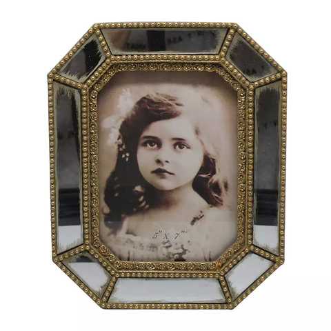 Porta Retrato de Resina com Acabamento Espelho e Dourado Octognal