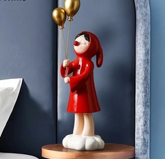 Menina - vestido vermelho e balões dourado