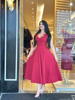 Vestido Midi Vermelho Burgundy Thalia