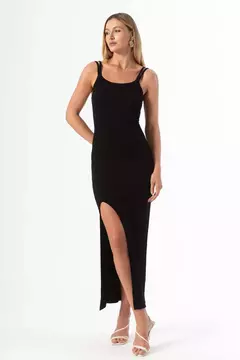 Vestido de Alça Ribana Canelada Preto