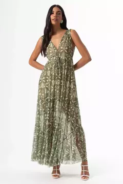 Vestido Longo de Tule Estampado