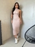 Vestido Midi Canelado Feminino Tubinho Gola Alta Longo Casual