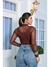 Body Tule Feminino Manga Longa Gola Alta Transparente Casual - comprar online