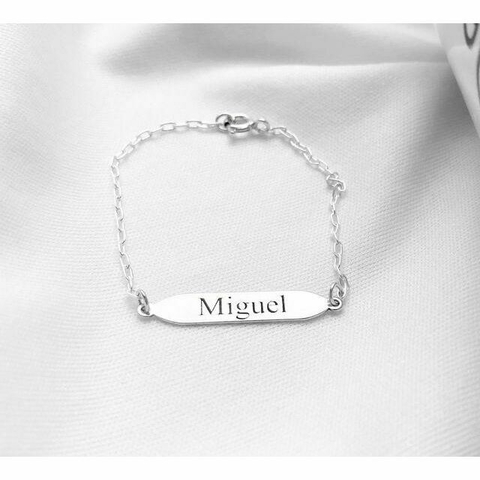 Pulseira de Prata Infantil Nome Plaquinha Personalizável - comprar online