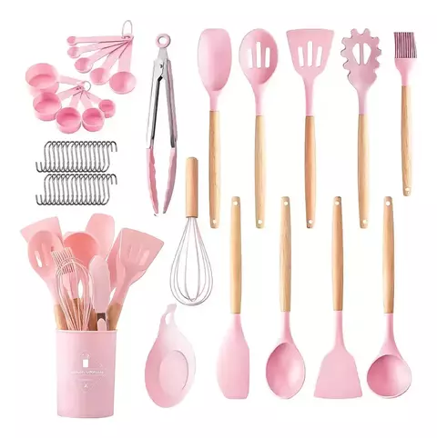 Utensilios De Cocina 53pz Mango De Silicona Y bambú