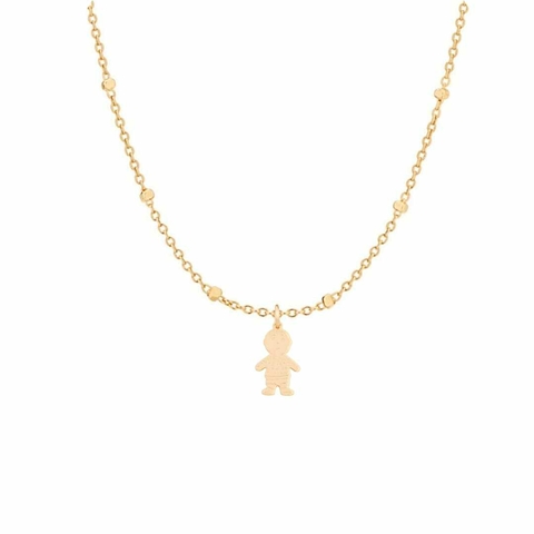Gargantilha Fio Elo Redondo com Pequenos Cubos com Pingente Menino banhada a Ouro 18K Rommanel