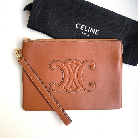 Celine Pouch Triomphe Logo Marrom