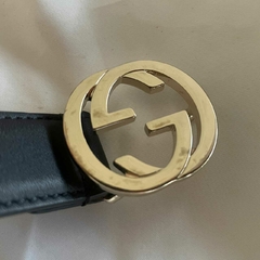 Cinto Gucci Fino Interlocking Preto