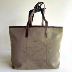 Prada Jacquard Logo Tote Bege